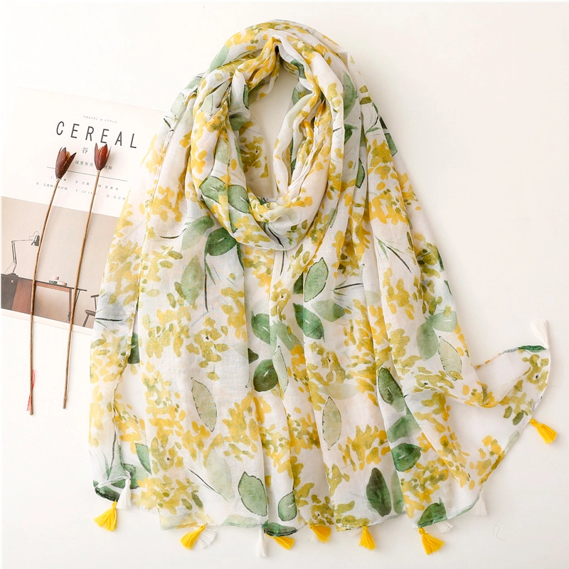 green tone polyester scarf with tassel