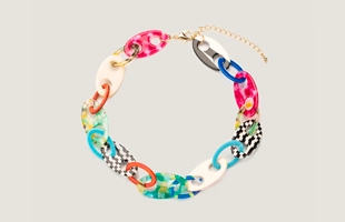 3104214 Multi Tropical Resin Link Necklace