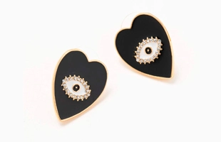 3104193 Gold & Black Evil Eye Heart Stud Earrings