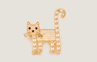 3104172 Pearl and Stone Cat Brooch