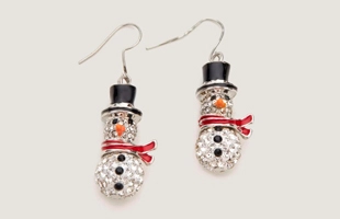 3104203 Christmas Diamante Snowman Earrings