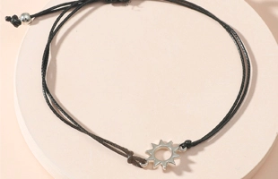 3104133 Open Sun Charm Leather Cord Anklet