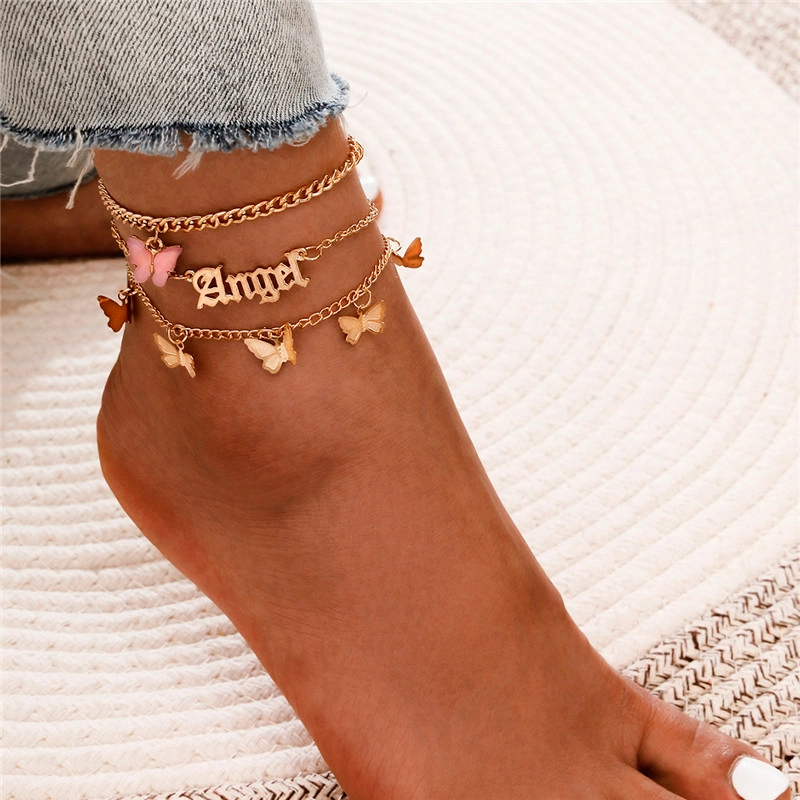 angle butterfly charm anklet