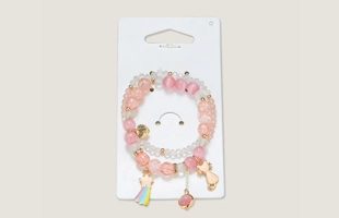 3104271 Beaded Pink Bracelet Set With Charms