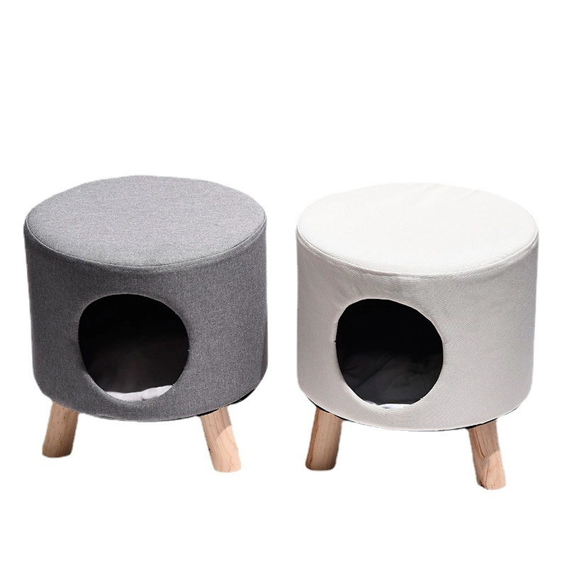 solid wood standing cat house stool
