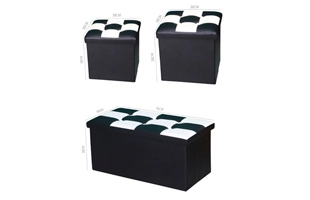 3504238 Chess Leather Foldable Storage Box Ottoman Stool