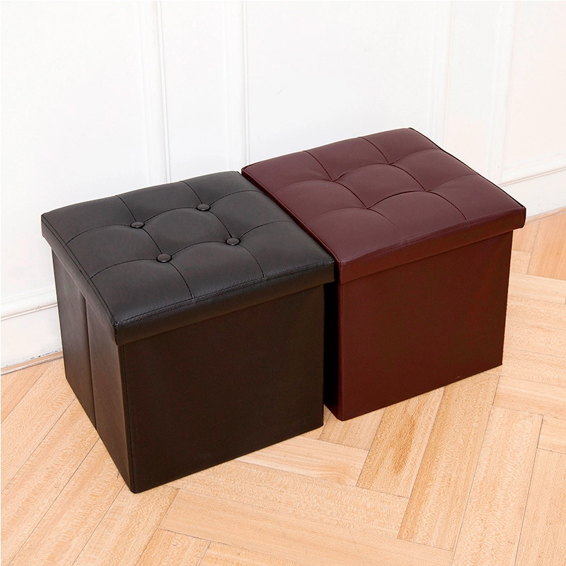 square foldable leather storage stool