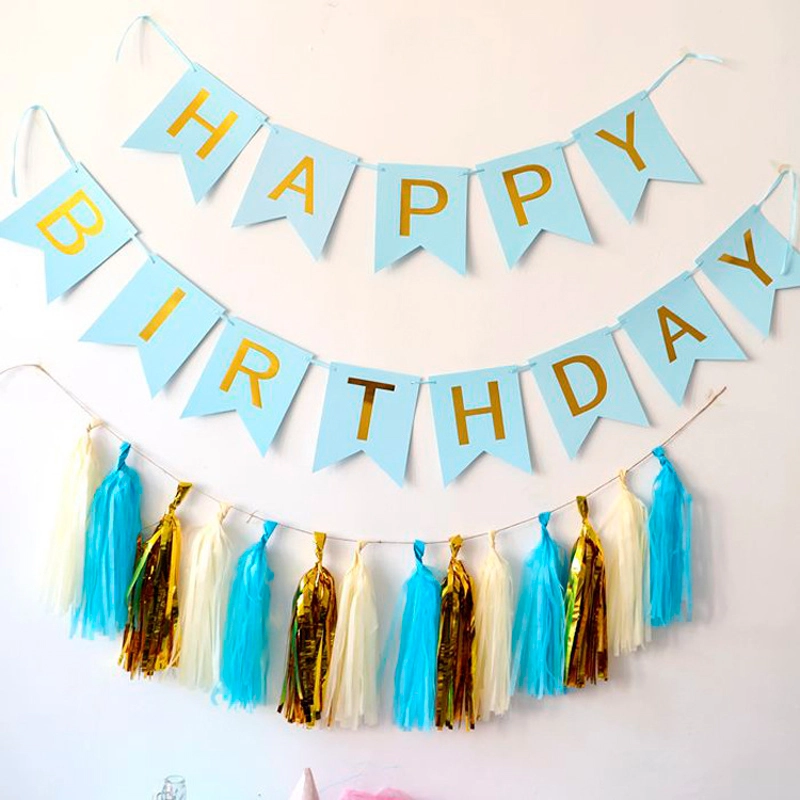 blue and gold happy birthday banner