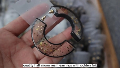 Quality Half Moon Resin Earrings with Golden Foil