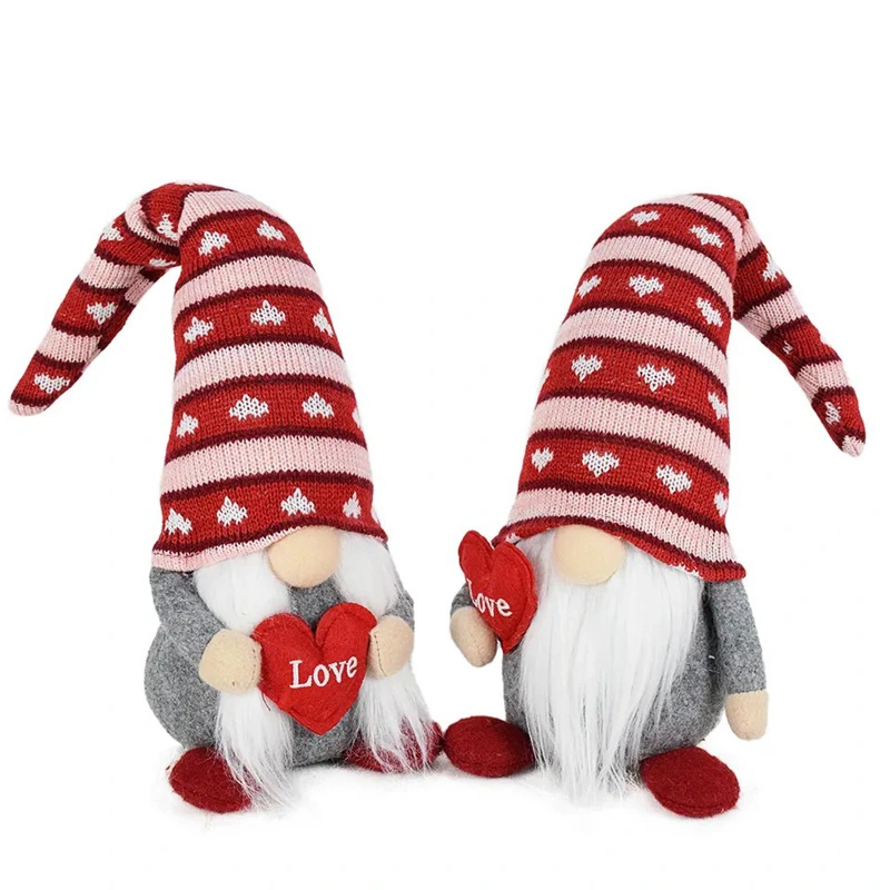 Knitted Red Heart Gnomes Couple