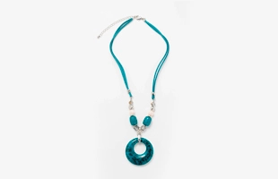 3104210 Teal Glitter Foil Glass Pendant Necklace