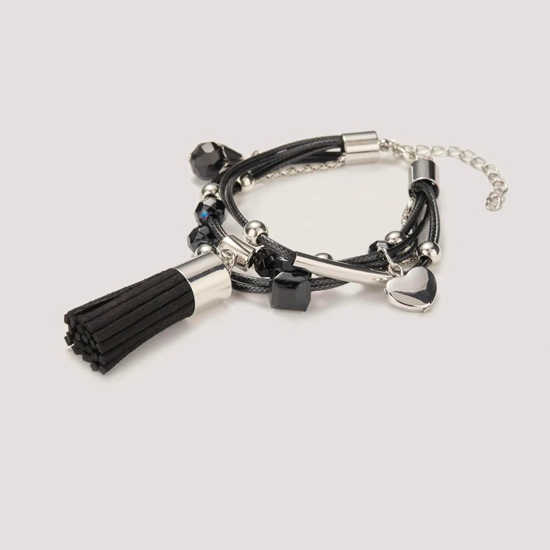 black leather charm bracelet