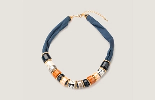 3104230 Designer Ceramic Tube and Fabric Necklace