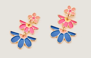 3104182 Triple Enamel Flower Drop Earrings