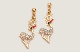 3104198 Crystal Rhinestone Reindeer Christmas Earrings