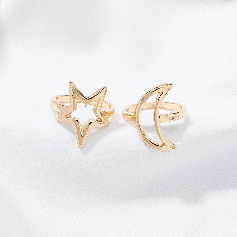 star and moon ring set