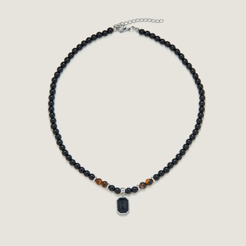 men's natural stone pendant necklace
