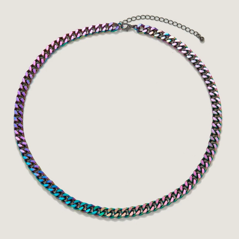 men's rainbow colorful titanium necklace