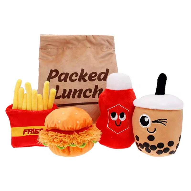 4305154 fast food hamburger french fry squeaky plush dog toy cheap price wholesale supplier